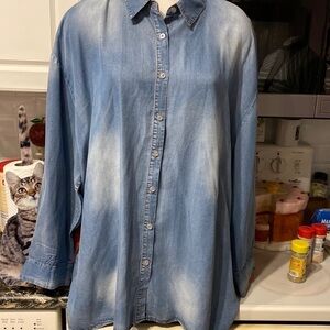 L GeeGee casual long sleeve button front plus size denim/plaid  shirt 3X